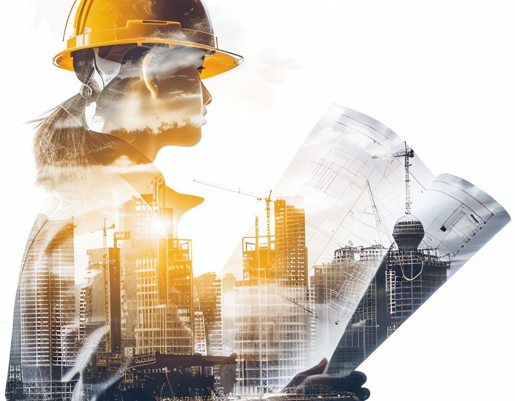 Clientes | dupla exposicao de um engenheiro segurando planos e um horizonte da cidade gerado pela ia Grande dupla exposicao de um engenheiro segurando planos e um horizonte da cidade gerado pela ia Grande